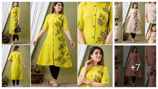 Women's Printed Cotton Slub Aline Kurti || Fancy Women's Printed Cotton Blend Flared Kurta (Pack Of 1)