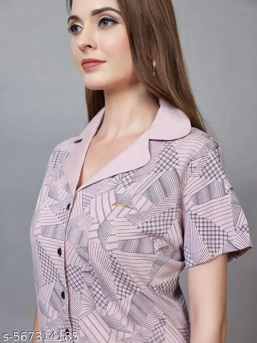 CLINT Summer Casual Collar Neck Soft Feel Half Sleeve Cotton Nightsuit Set - amamestyle